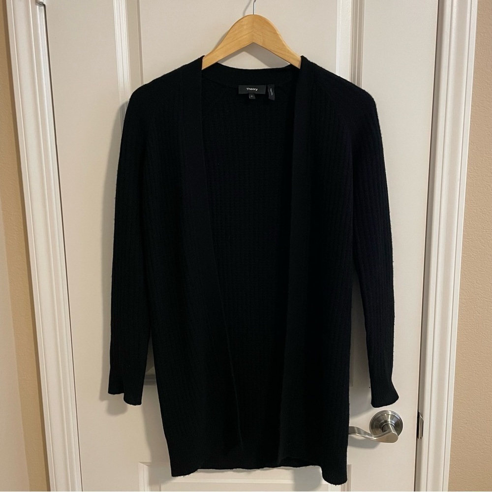 Theory Cashmere Textured Open Front Cardigan Black Size P Petite